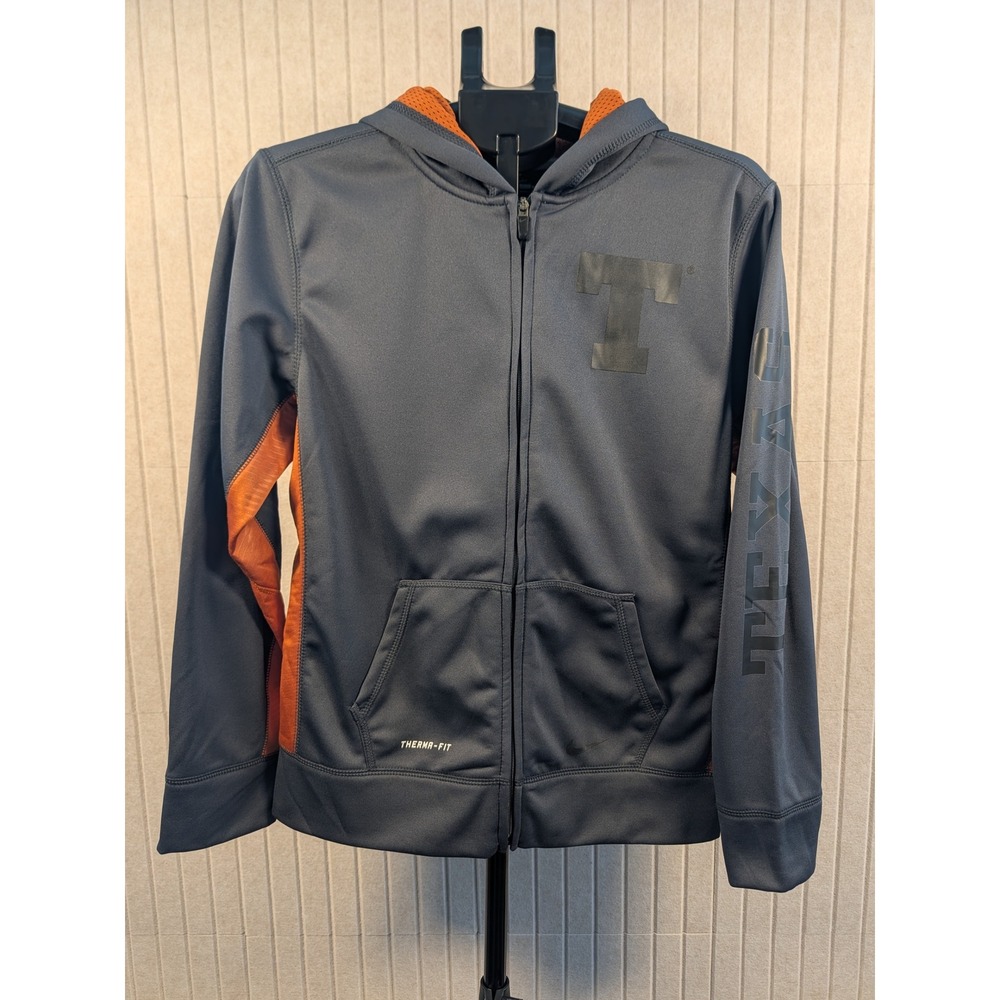 Nike Therma-FIT Hoodie Kids XL Grey Texas Longhorns Full Zip‎ Excellent